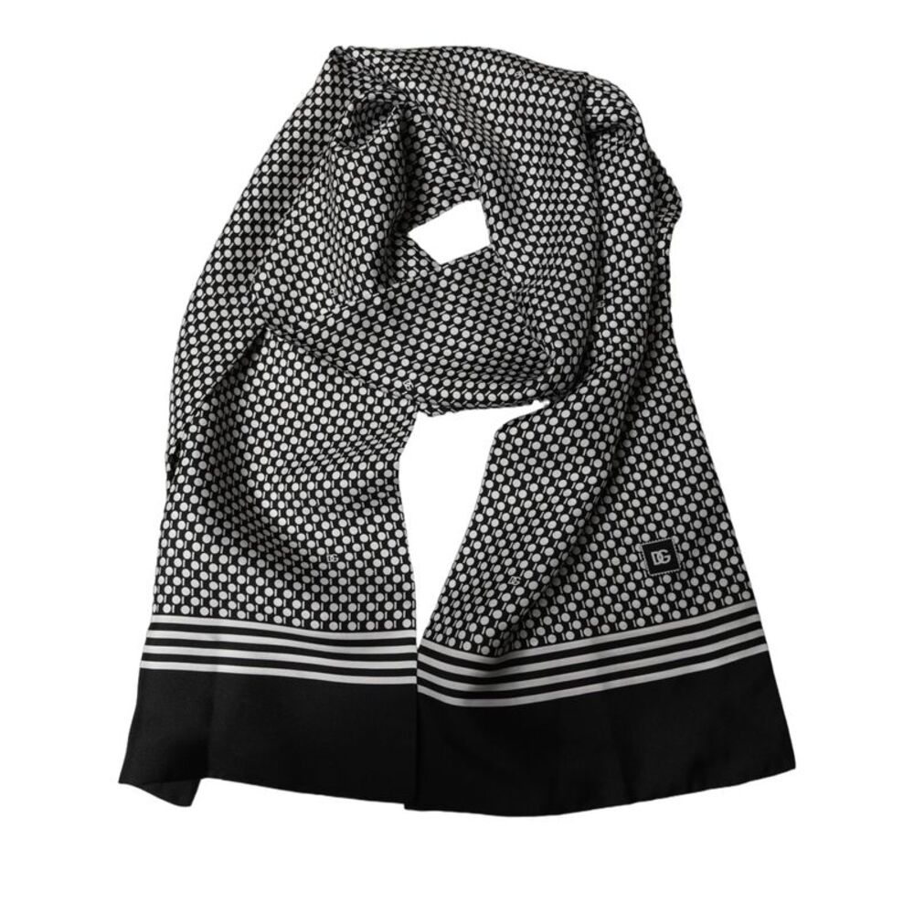 Dolce & Gabbana Black White Geometric Silk Neck Shawl Men's Scarf